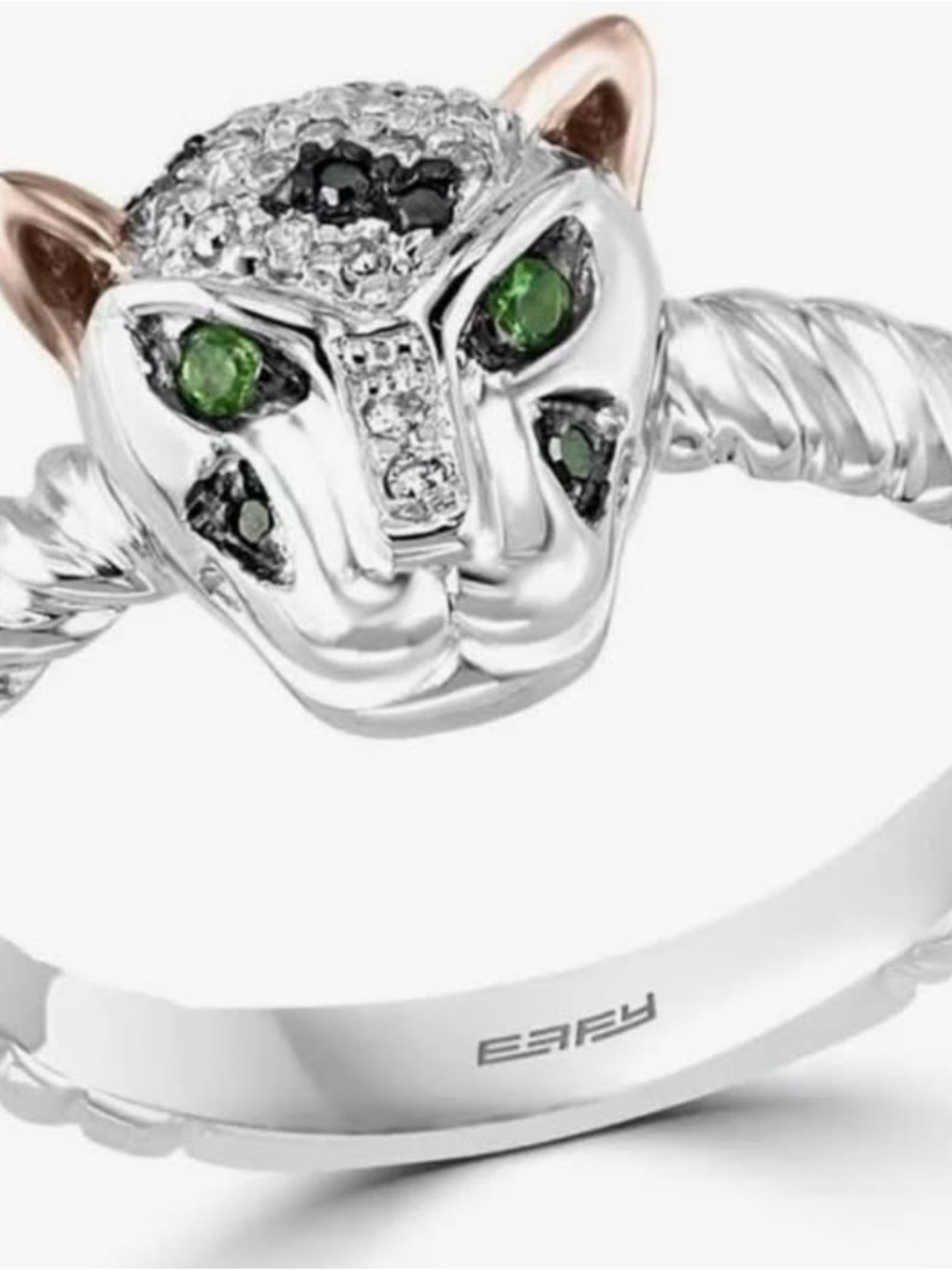 Effy Silver Panther Ring with Green Eyes